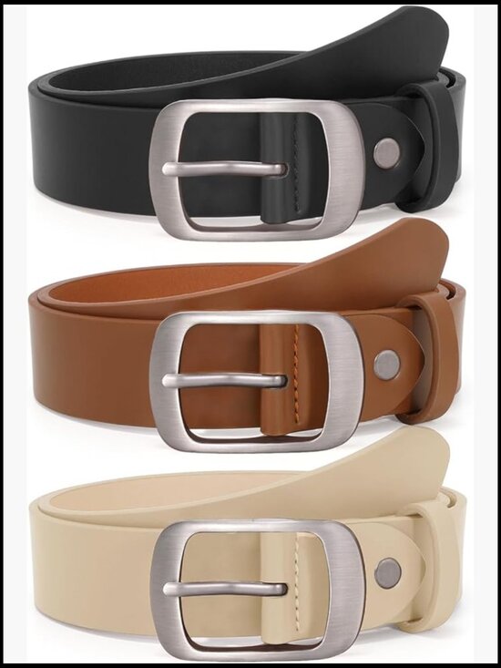 3 Pack Faux Leather Waist Belts with Elegant Buckle Women main image 3